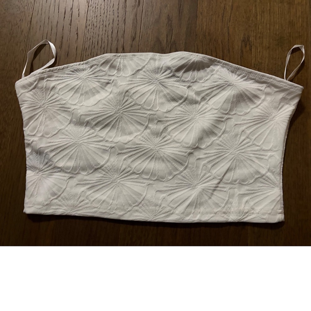 Shein Tall White Textured Floral Jacquard Tube Top Strapless Crop Top XL